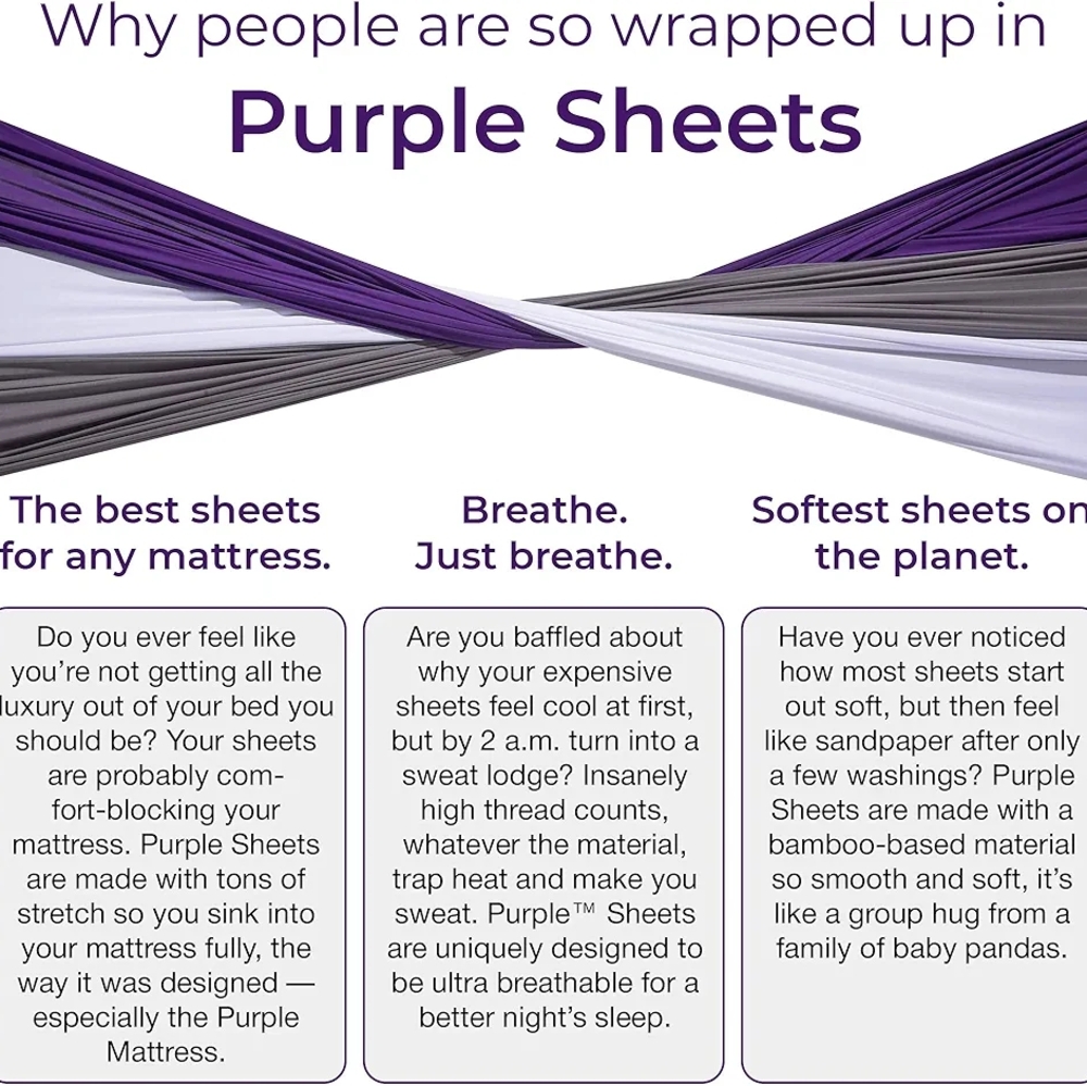 NIB Purple Mattress Brand - KING/CALI KING SOFTSTRETCH SHEET SET (BAMBOO) - Picture 13 of 17